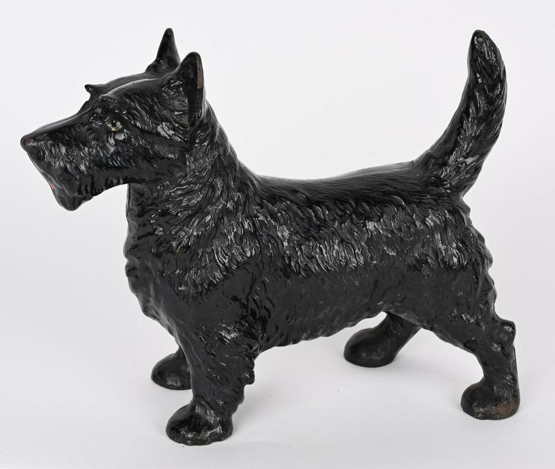 HUBLEY CAST IRON SCOTTISH TERRIER DOOR STOP: Hubley cast iron Scottish Terrier Door Stop. All original with great paint. 10 1/2" Excellent