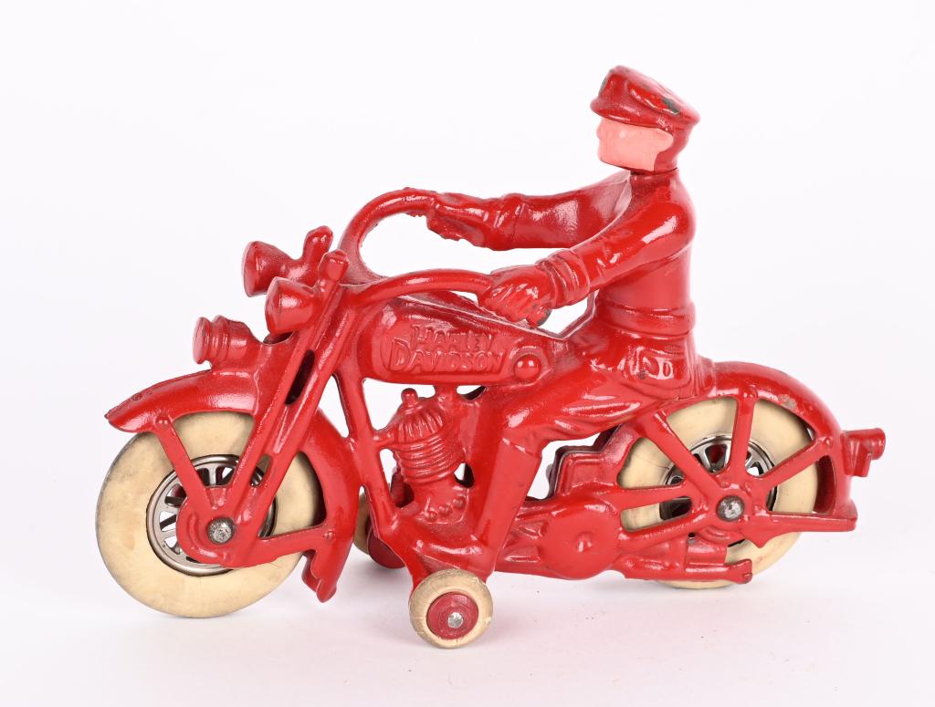 HUBLEY CAST IRON HARLEY DAVIDSON SWIVEL HEAD RED (1 of 4)