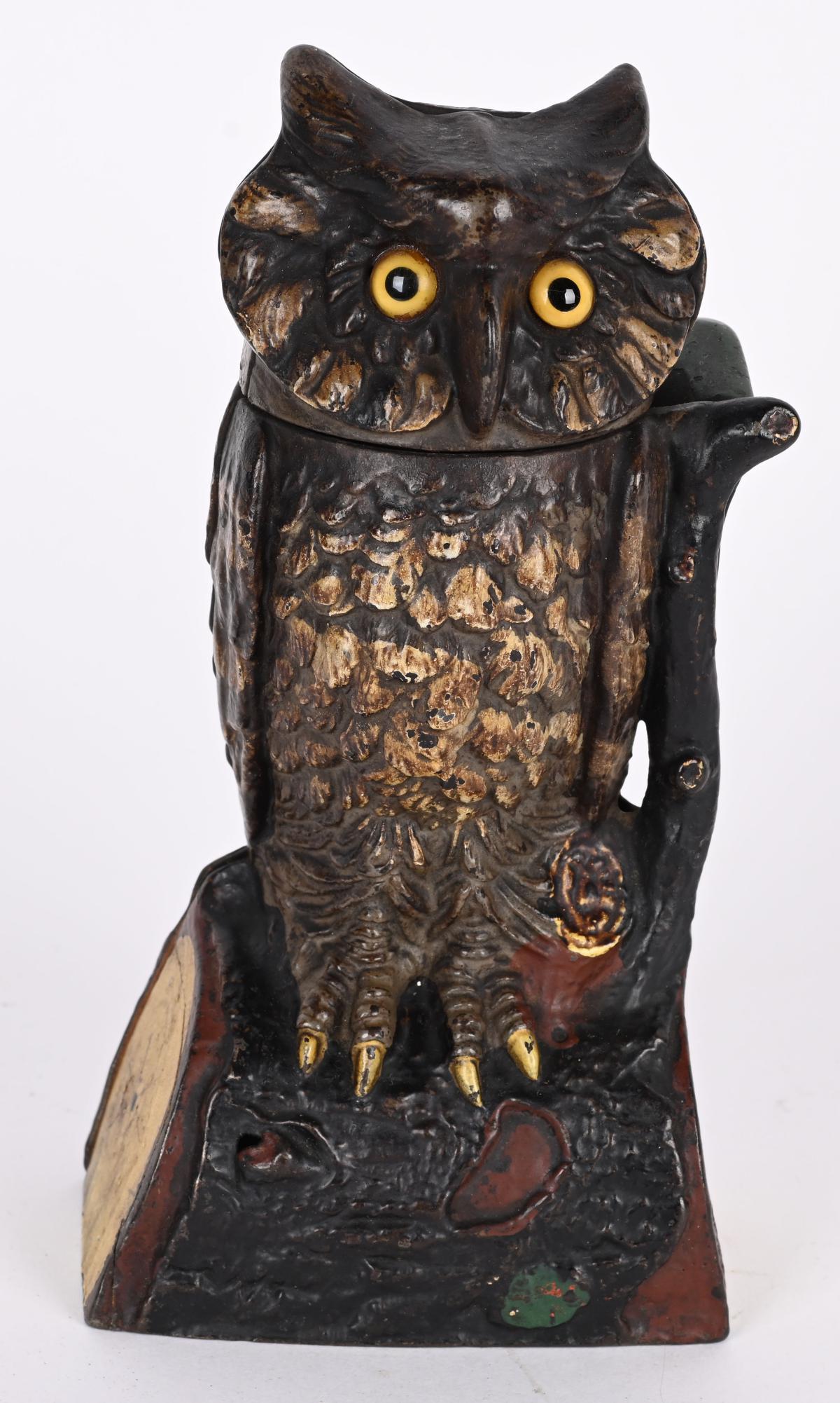 J&E STEVENS OWL MECHANICAL BANK (1 of 5)
