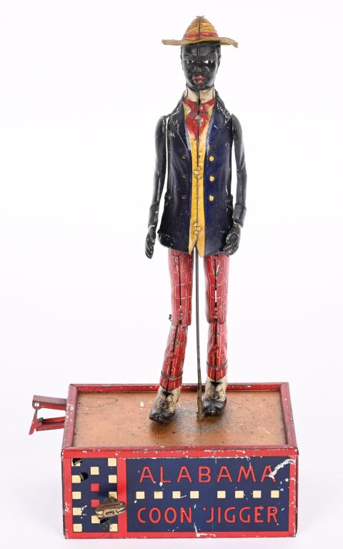 LEHMANN TIN WINDUP ALABAMA COON JIGGER: Nice German Coon Jigger. Has 1 replaced arm. Windup works. 10" Excellent