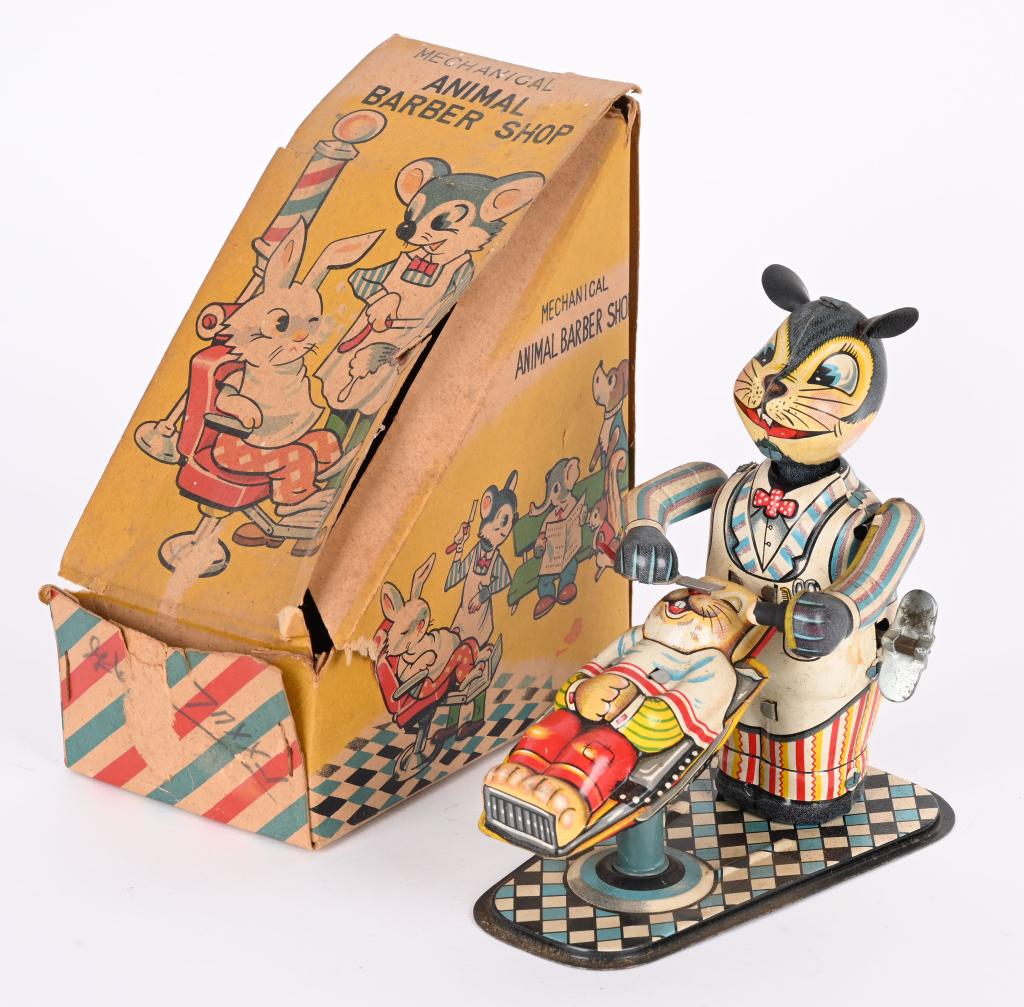 JAPAN TPS TIN WINDUP ANIMAL BARBERSHOP w/ BOX (1 of 8)