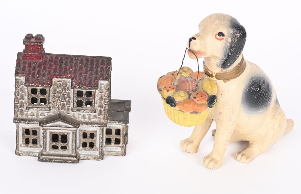 DOG WITH BASKET & HOME STILL BANKS (1 of 6)