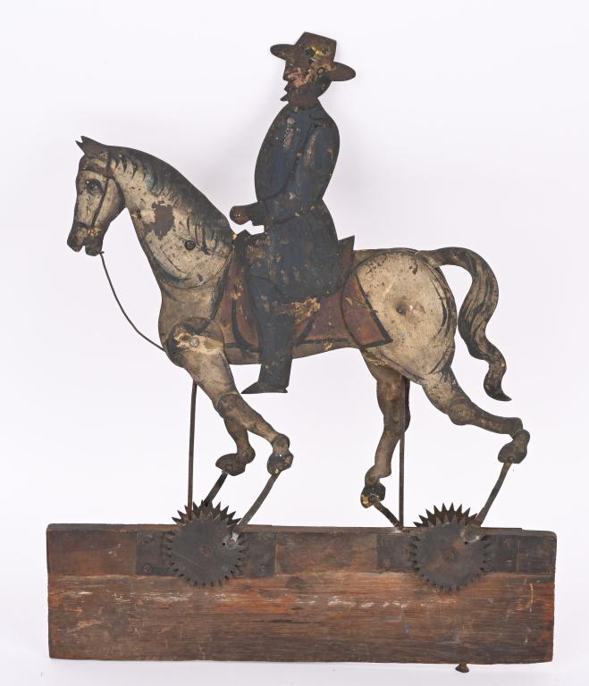 EARLY TIN HORSE & SOLDIER w/ ARTICULATED LEGS (1 of 2)