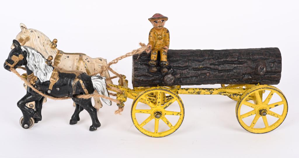 KENTON CAST IRON HORSE DRAWN LOG WAGON w/ CHINESE (1 of 4)