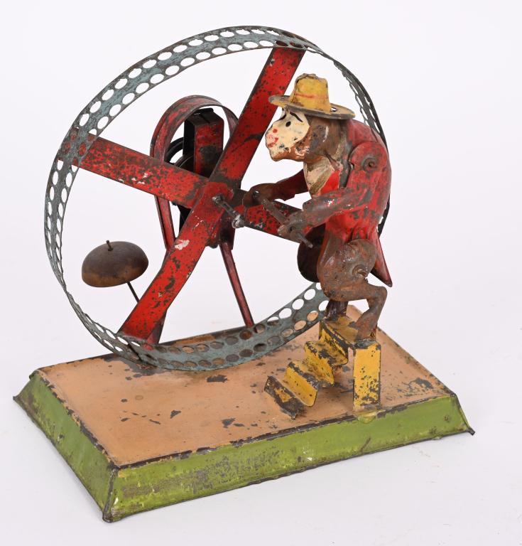 GERMAN STEAM TOY MONKEY SPINNING WHEEL (1 of 4)