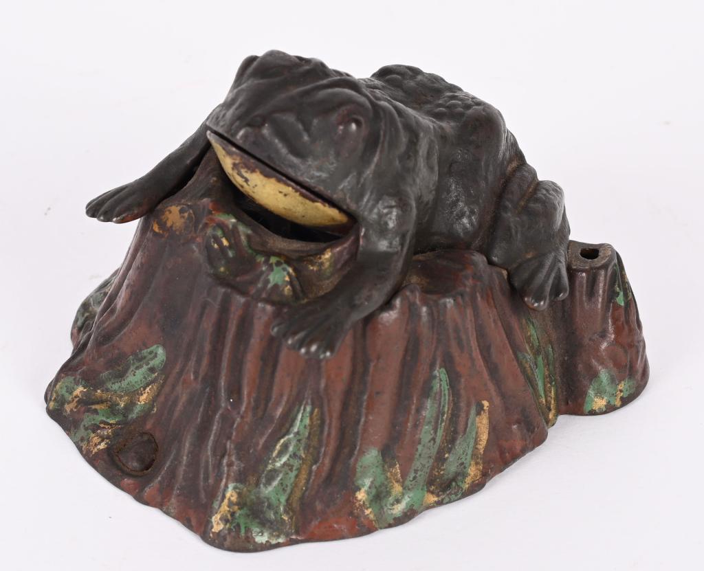 J&E STEVENS TOAD ON STUMP MECHANICAL BANK (1 of 5)