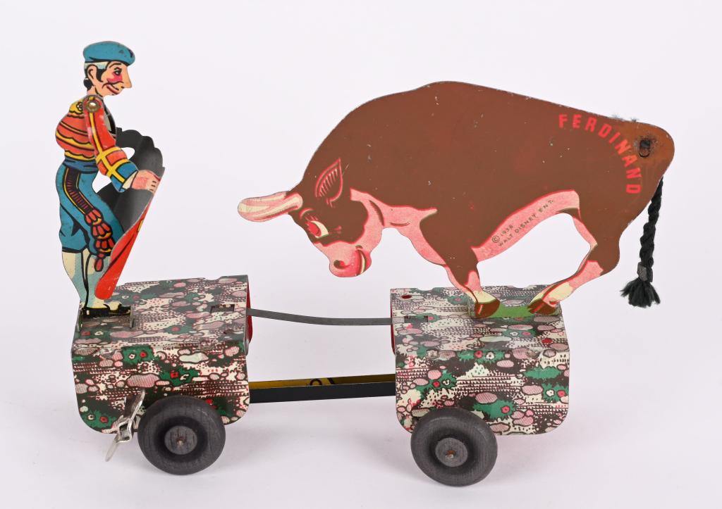 MARX TIN WINDUP FERDINAND & MATADOR: All original and complete. Has nice colors. Windup works. 6 1/2" Excellent