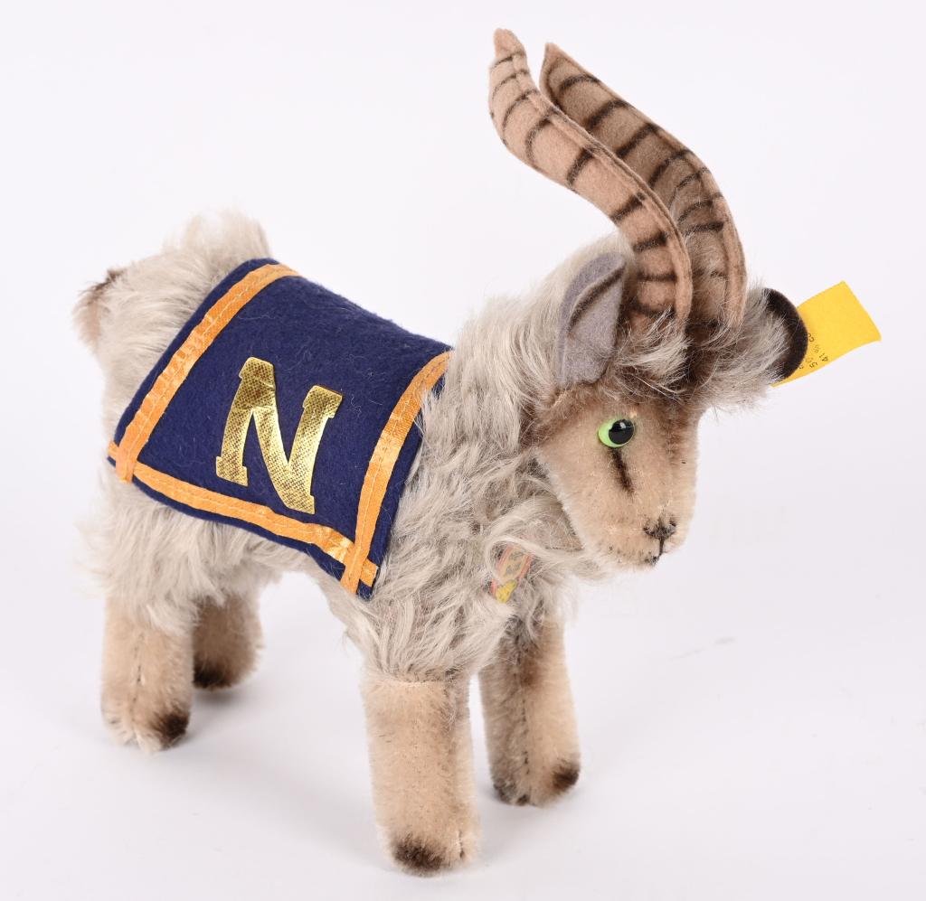 STEIFF NAVY GOAT MASCOT w/ ID'S 7315,90: Sieiff Mohair Googly Eyed Goat that is non jointed. Made in 1957. 6" Excellent