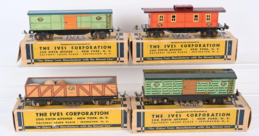 4- IVES PREWAR 0 GAUGE CARS w/ BOXES (1 of 4)