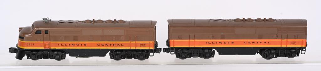 LIONEL 2363 ILLINOIS CENTRAL AB DIESEL ENGINES: Includes 2363 Illinois Central AB Units. Light wear. Excellent