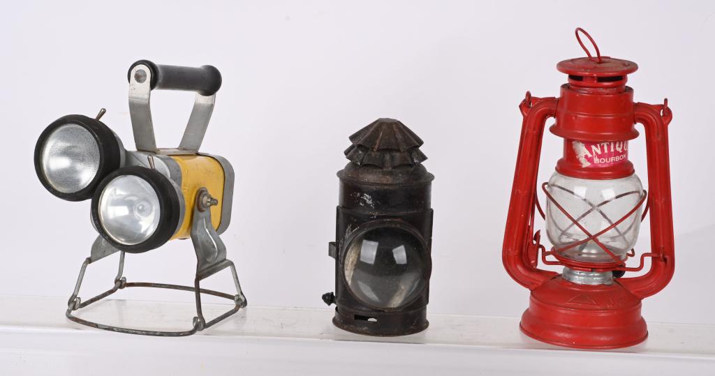 3- VINTAGE LANTERNS: Lot includes Police Lantern made in New York, a Justrite Lantern and a Hilco lantern. Largest is 10". Very good