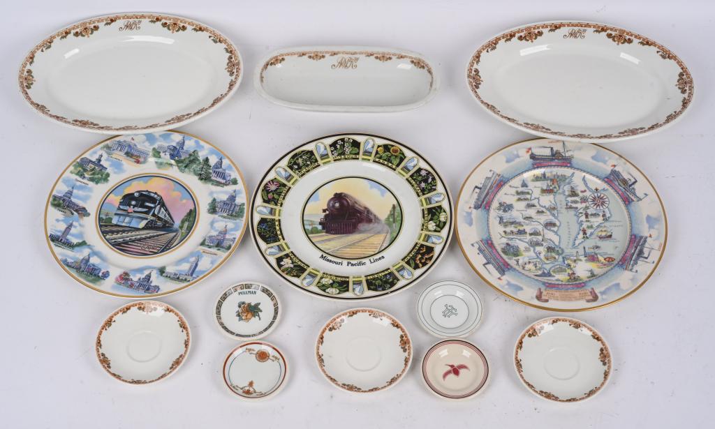 LOT OF RAILROAD LINE DISHES: Lot of Railroad line Dishes includes N&W Railroad, Southern Railroad, Pullman, Santa Fe, and More. Excellent