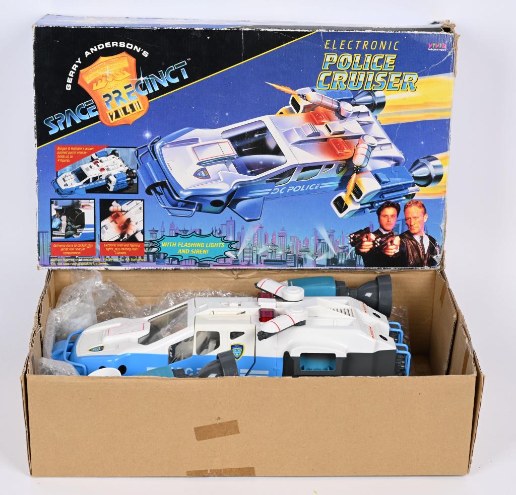 1984 SPACE PRECINT POLICE CRUISER w/ BOX: 1984 Vivid Gerry Anderson's Space Precint Electronic Police Cruiser. Looks to be complete with Box
