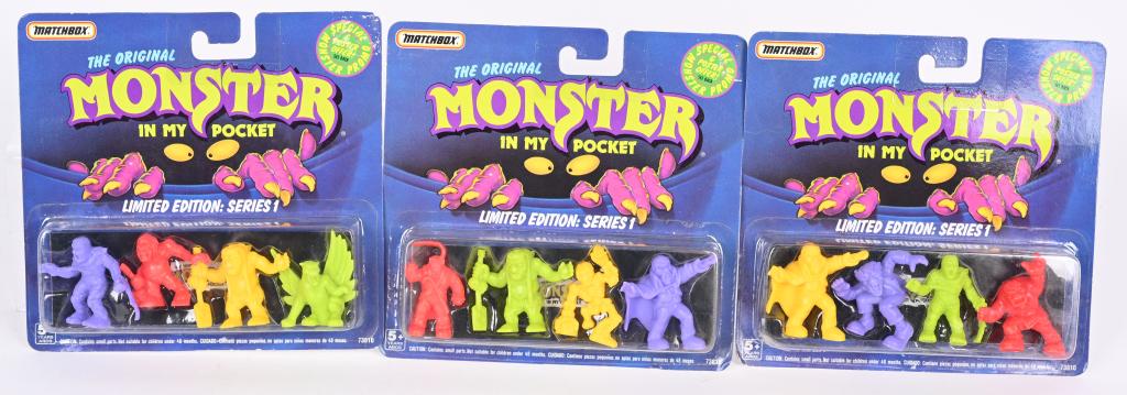 3- 1990 MONSTER IN MY POCKEY 5 PACKS MOC: Lot of 3 Matchbox Monster In My Pocket 5 Packs. All sealed