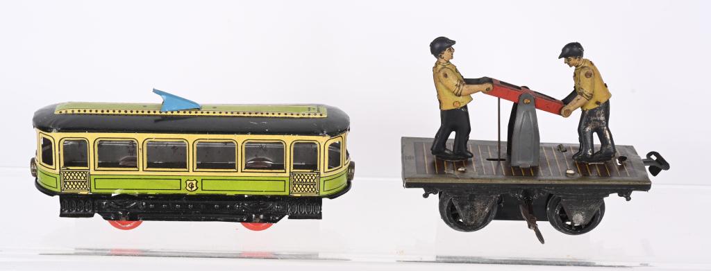 GERMAN BING TIN WINDUP HANDCAR & FISCHER TROLLEY (1 of 5)