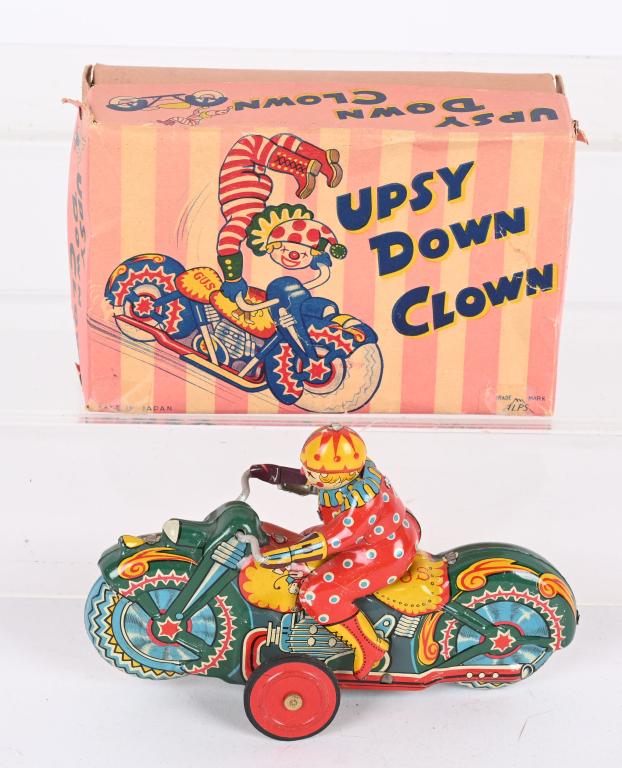 JAPAN TIN FRICTION UPSY DOWN CLOWN w/ BOX (1 of 6)