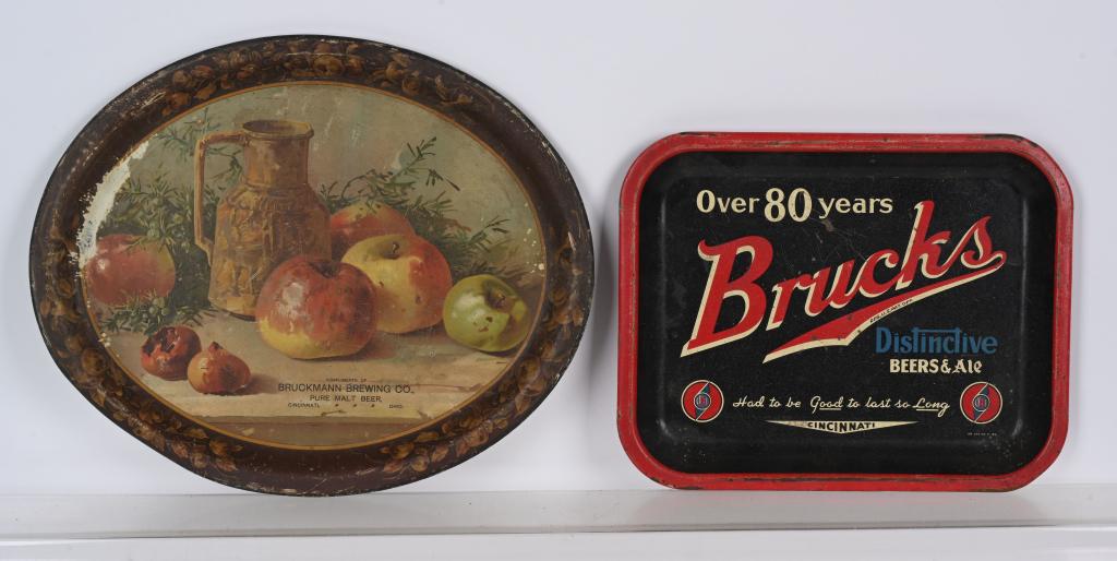 Bruckmann & Brucks Beers & Ale Metal Trays: 14"x16.5", metal trays have wear and scratches, rated 6 to 7
