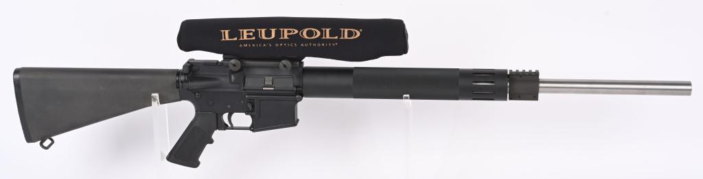 HESSE HA-15 A2 SEMIAUTOMATIC 5.56 RIFLE + SCOPE: SERIAL: A2163 BARREL: 24" CALIBER: 5.56 Hesse Arms AR platform sporting rifle. Features stainless free floated heavy barrel, USGI style pistol grip, flattop upper receiver, and is equipped with a Pica