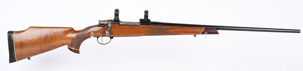 ENGLISH ALPINE SUPREME BOLT ACTION RIFLE: SERIAL MAG-28844. BARREL 24". CALIBER 7MM MAGNUM. Barrel stamped Firearms Co. England and Alpine Supreme. Numerous British proof marks, barrel sights removed, Mauser action, blue finish, jeweled bolt,