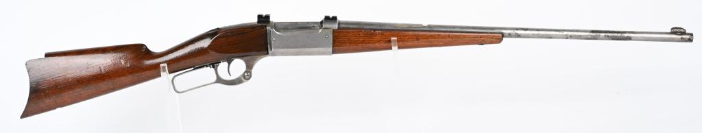 SAVAGE MODEL 1899 LEVER ACTION RIFLE: SERIAL 26785. BARREL 24". CALIBER .303 SAVAGE. MADE 1903. Standard rifle features round barrel, blue finish, replaced front sight, matching number stock that does not have butt plate and no stock scre