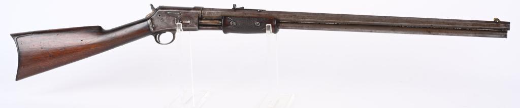 COLT MEDIUM FRAME LIGHTNING PUMP RIFLE: SERIAL 63743. BARREL 26". CALIBER 44-40. MADE IN 1892. Full octagon barrel, full magazine, semi buckhorn rear sight ,two piece checkered walnut fore-arm, walnut stock with rifle butt plate. Condition.