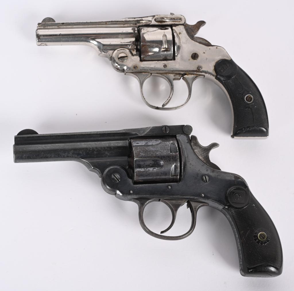 PAIR OF .32 AMERICAN TOPBREAK REVOLVERS: SERIAL NUMBER 241 / 483880 BARREL 3" (BOTH) CALIBER .32 S&W (BOTH) MANUFACTURED HOPKINS & ALLEN / HARRINGTON & RICHARDSON. (1) Hopkins & Allen Safety Police top break .32, nickel finish 5 shot with H&