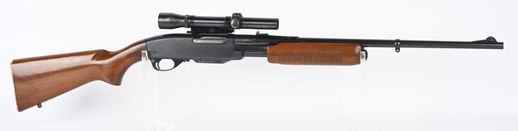 REMINGTON MODEL 760 PUMP ACTION RIFLE: SERIAL 153936. BARREL 22". CALIBER 30-06. Slide action, magazine fed (included, pistol grip hardwood stock, alloy butt plate, sling eyes, grooved fore-arm, sporting sights, Jaeger quick release mounts