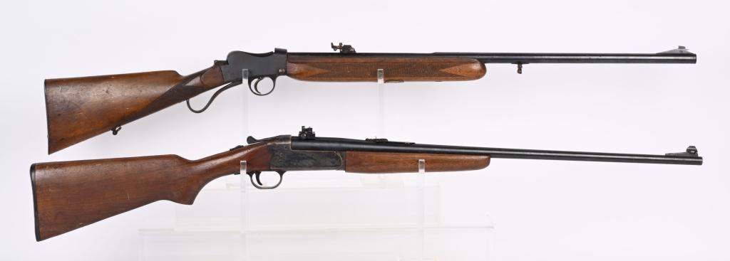 2- .22 RIFLES, MARTINI HWZ MOD 21, & SAVAGE 219E: Lot includes a Martini HWZ Mod 21, SN 7694, caliber 6/.22. 27" barrel with excellent bore. Rifle retains most of original blue finish with scattered rust spots. Action works and checkered stocks are g