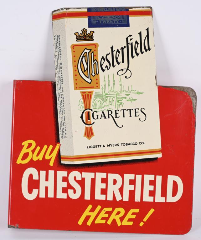 CHESTERFIELD CIGARETTES DS TIN FLANGE SIGN (1 of 3)