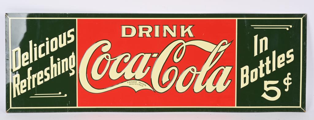 DRINK COCA COLA 5c IN BOTTLES EMBOSSED TIN SIGN (1 of 2)