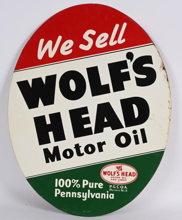 WOLF'S HEAD MOTOR OIL DST SIGN (1 of 2)