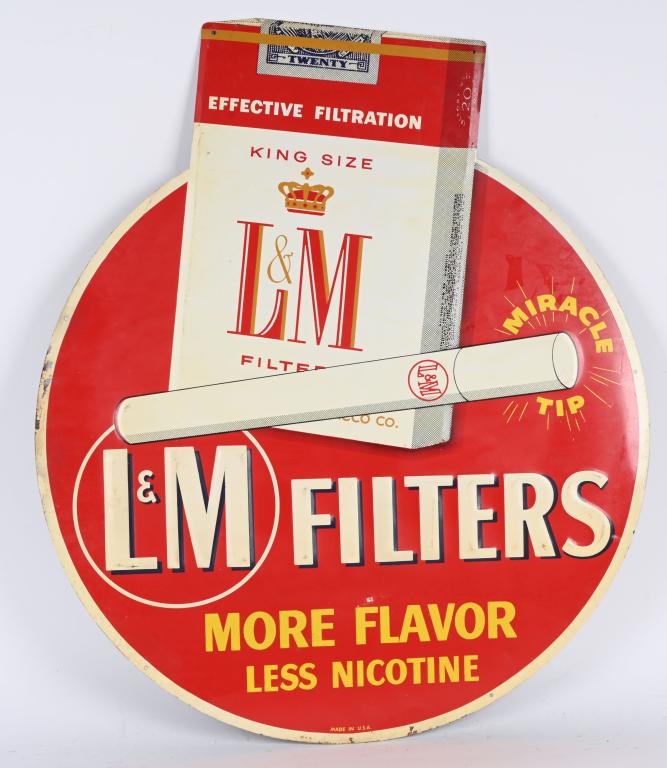 28" L&M CIGARETTE EMBOSSED TIN SIGN (1 of 2)
