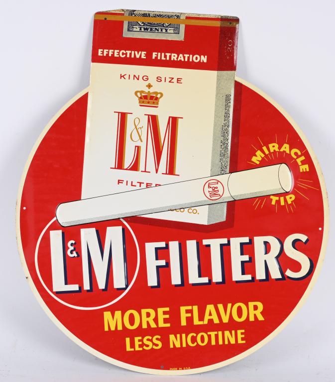 22" L&M CIGARETTE EMBOSSED TIN SIGN (1 of 2)
