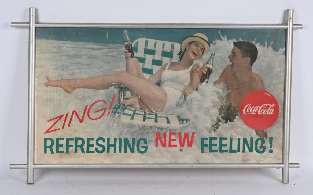 COCA COLA "REFRESHING NEW FEELING" SIGN w/ FRAME (1 of 2)