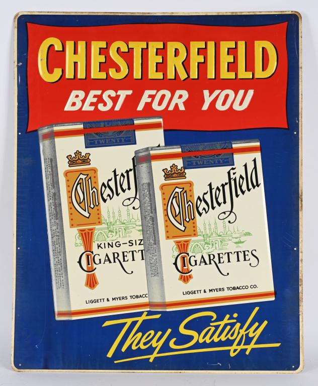 CHESTERFIELD CIGARETTE EMBOSSED TIN SIGN (1 of 2)