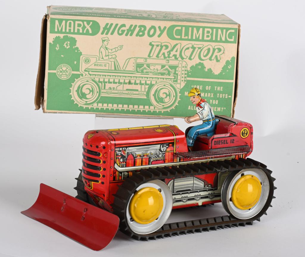 MARX TIN WINDUP HIGHBOY CLIMBING TRACTOR w/ BOX (1 of 6)