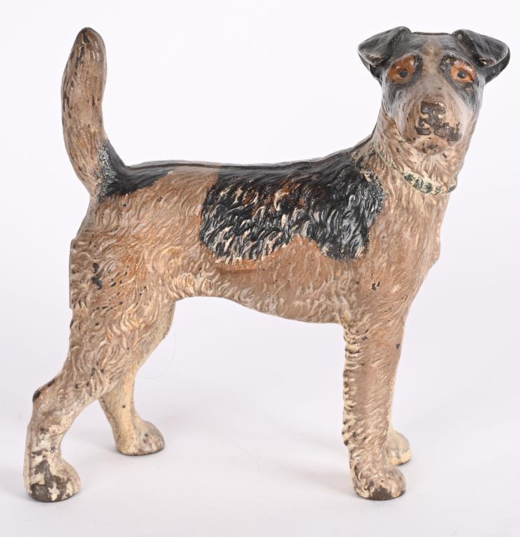 HUBLEY CAST IRON TERRIER DOOR STOP: All original with nice paint. 8" Excellent