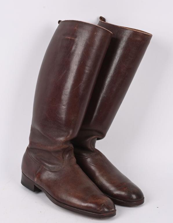 WWII NAZI GERMAN LUFTWAFFE OFFICER'S JACK BOOTS: Nice quality, tall, brown leather construction boots are roughly, 34cm tall from the top of the heel to the top of the back calf section. The boots have a machine stitched, central, vertical, seam to