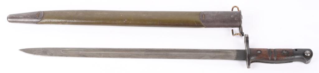 WWI US WINCHESTER M1917 BAYONET SCABBARD WW1: Excellent example of the Winchester World War sword bayonet Model 1917. Dated 1917 with clear US and ordnance proofs at the ricasso. Scabbard has scarce green leather tab dated Jewell 1917 made specif