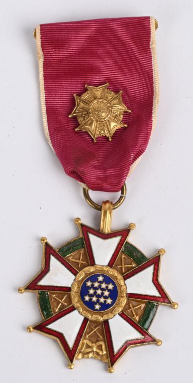 VIETNAM NAMD ITALIAN GENERAL LEGION OF MERIT MEDAL: Vietnam Issued, United States; Bronze gilt with red, white, blue and green enamels, 47.8 mm x 46.5 mm, officer's device affixed to its original ribbon with brooch intact with fine enamels, mint. The m
