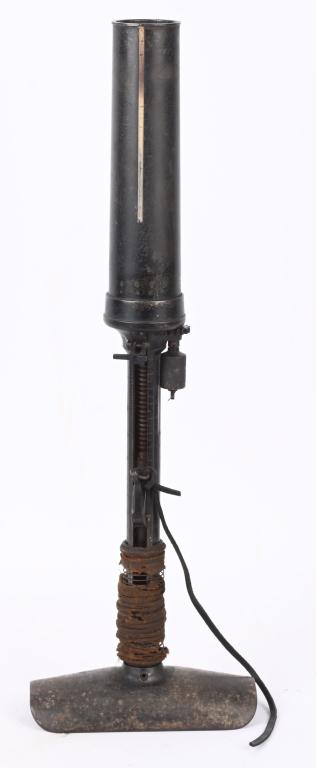 WWII JAPANESE ARMY KNEE MORTAR TYPE 89 WW2: WWII Japanese Demilled Type 89 Grenade Launcher, complete. This matching weapon is numbered 44479 on the firing ring, base and the sight adjustment and retains most of the original blueing. This grena