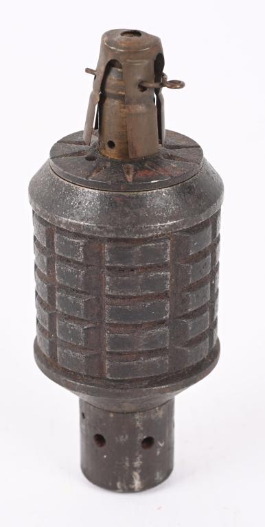 WWII JAPANESE TYPE 91 GRENADE WW2: WWII Japanese Type 91 Hand Grenade (this style was designed to be fired from the ''knee mortar" or hand thrown) -- Grenade is inert, and has had the fuse, charge, and powder removed! *INERT* Excellent