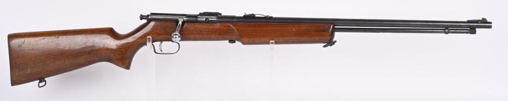 WARDS WESTERN FIELD NO.41 BOLT ACTION .22: SERIAL NUMBER: NSN. BARREL: 24". CALIBER: .22 S L LR. MANUFACTURED: 1950's . Tube feed, with a blade front sight and u-notch leaf rear. Original blued finish and lacquered wood stock. Original scope b