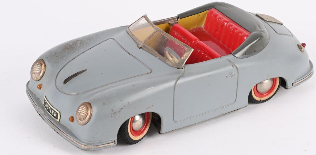 DISTLER BATTERY OP PORSCHE ELECTRO MATIC 7500: All original battery operated Porsche made in Germany. Gray in color. Clean battery box. 10" Very Good-Excellent