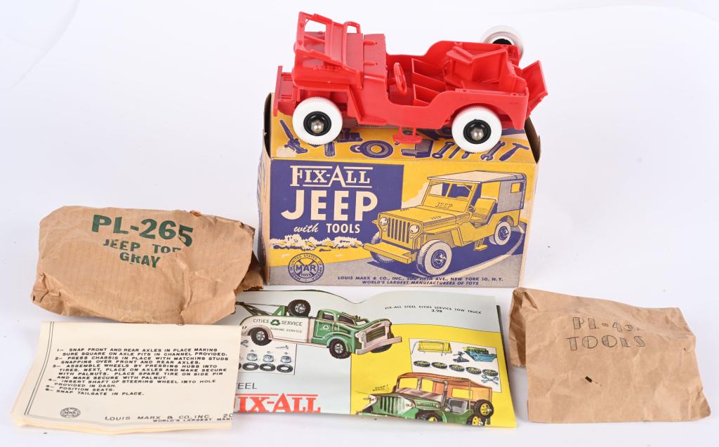 MARX FIX-ALL JEEP WITH TOOLS w/ BOX: New Old Stock with Box. 7 1/2" Excellent