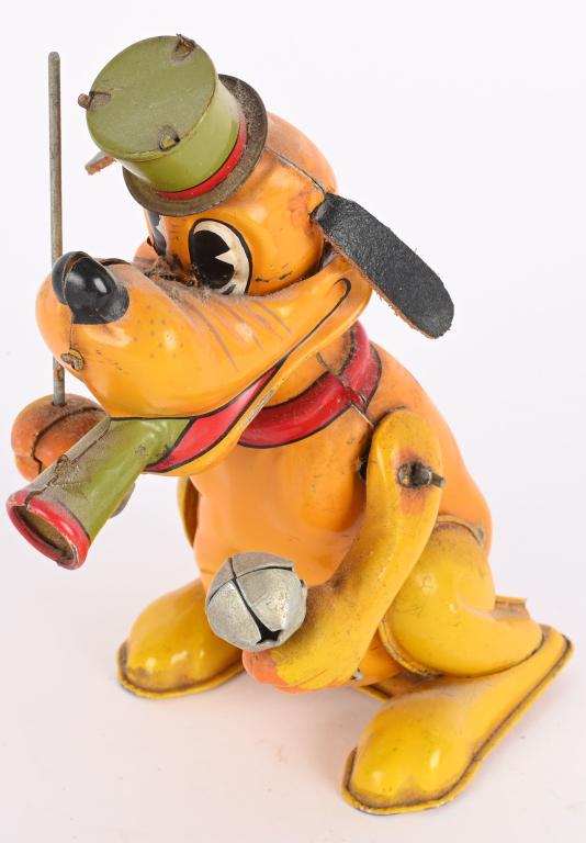 LINEMAR TIN WINDUP PLUTO DRUM MAJOR: Classic Disney toy. Has replaced ears. Windup works. 6 1/2" Very Good
