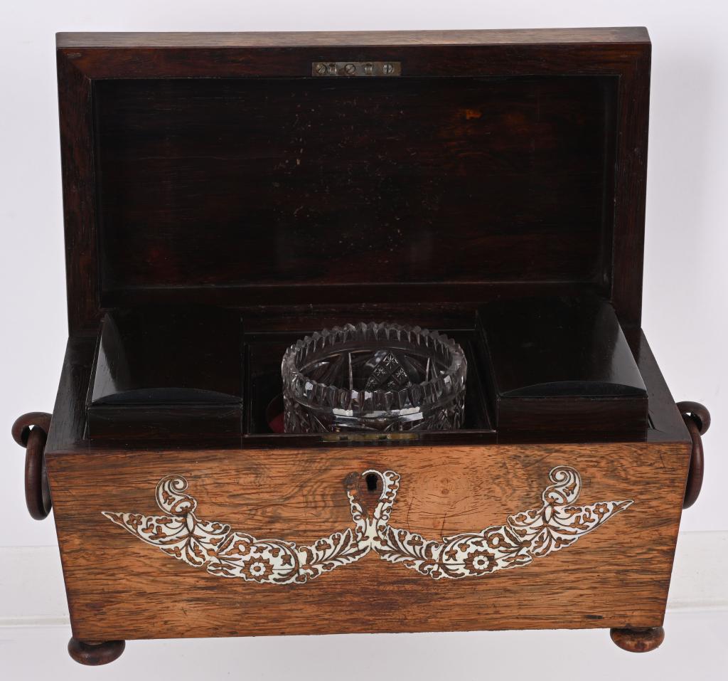 English Rosewood w/Mother of Pearl Tea Caddy (1 of 6)