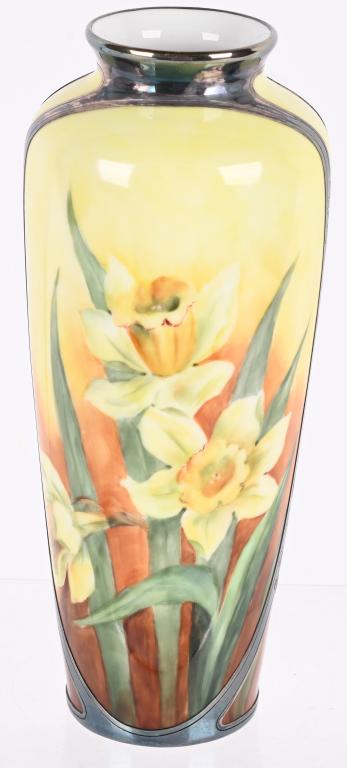 Porcelain Hand Painted Vase w/Silver Overlay (1 of 5)