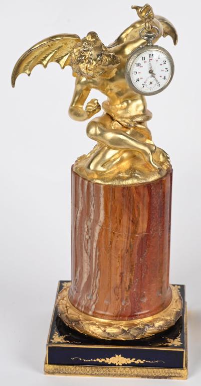 BRONZE DEVIL ON MARBLE BASE POCKET WATCH HOLDER (1 of 8)