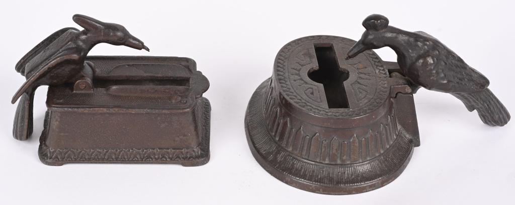 2- CAST IRON BIRD MATCH STICK DISPENSERS (1 of 3)